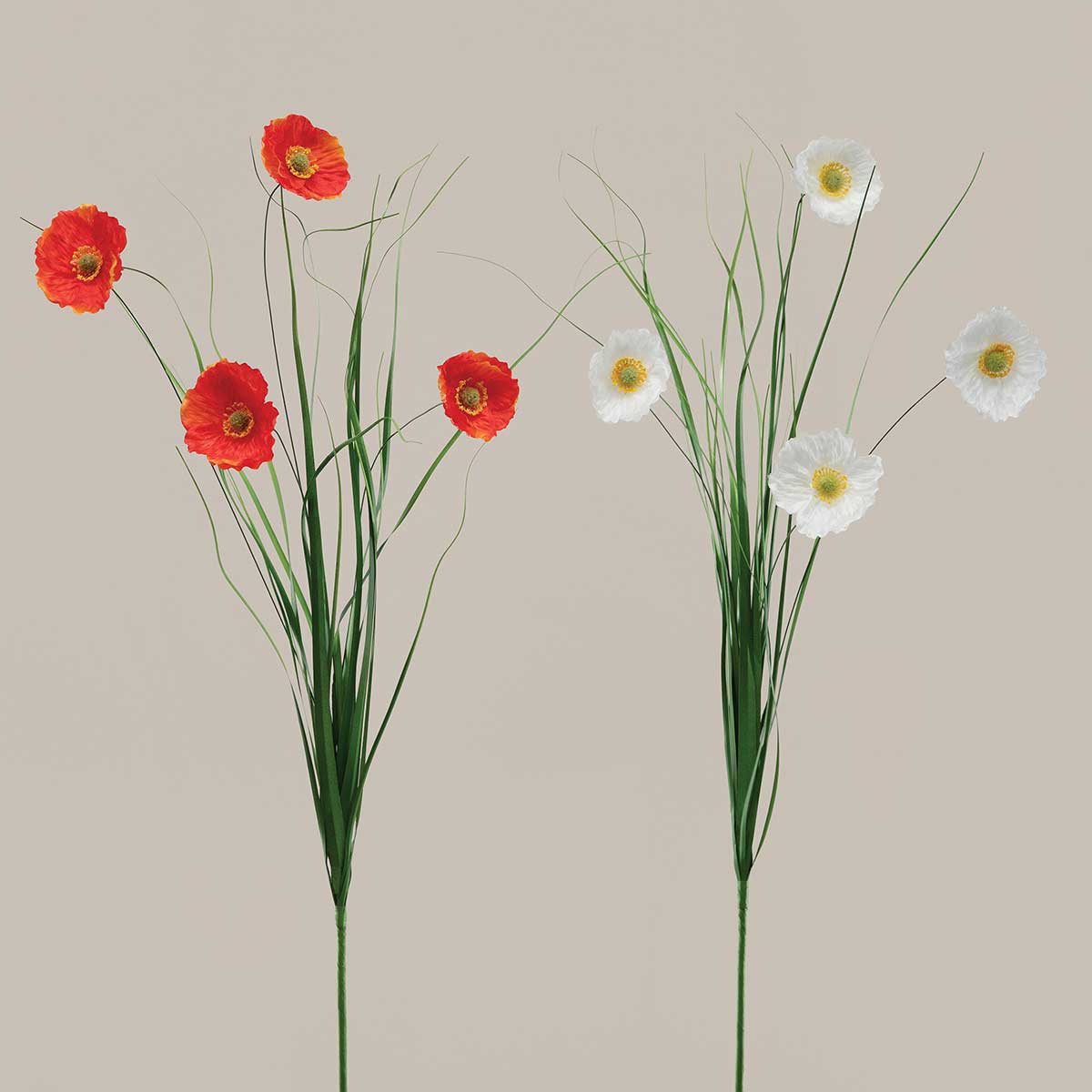 SPRAY POPPY/GRASS WHITE 6IN X 30IN POLYESTER/PLASTIC - Click Image to Close
